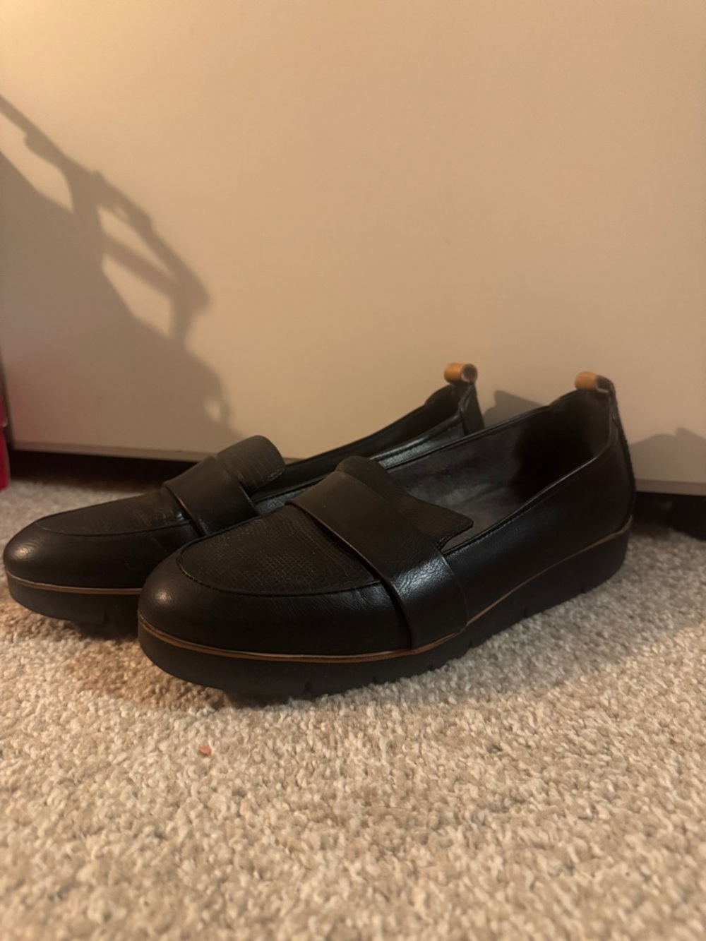 Dr. Scholl's Black Slip-On Penny Loafers with Tan Heel Tabs